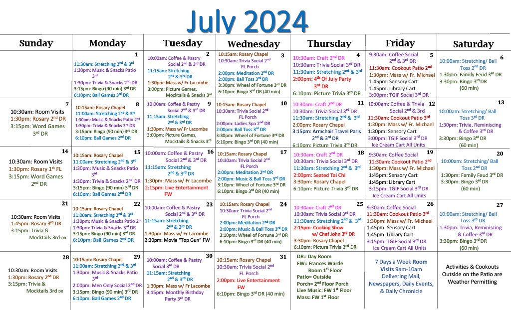 July 2024 Activity Calendar